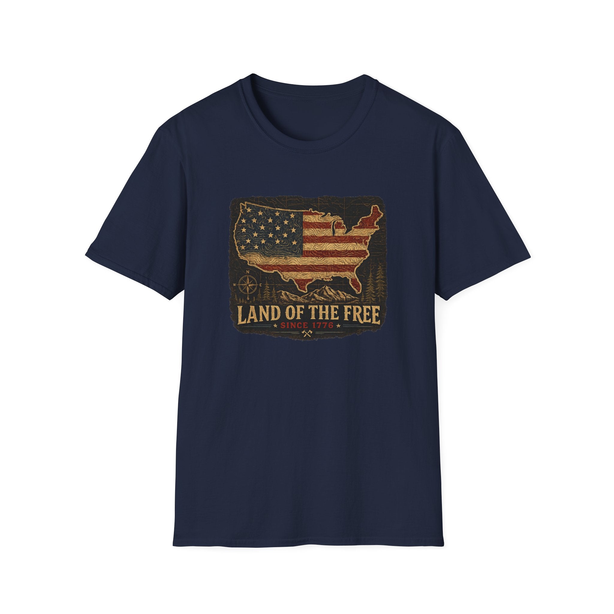Patriotic USA Map — 'Land of the Free' Vintage Flag Tee