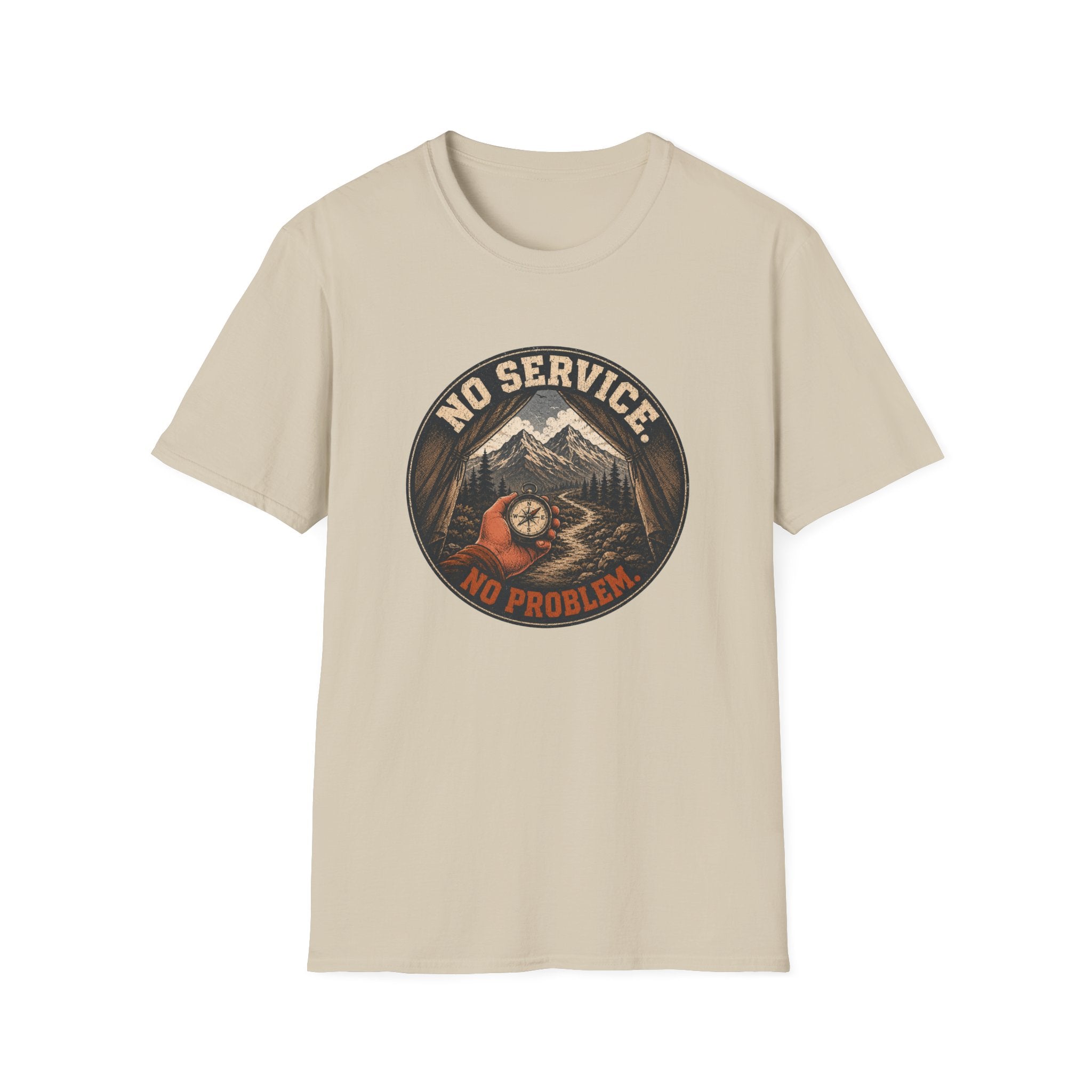 No Service No Problem — Adventure Compass Mountain Graphic Tee