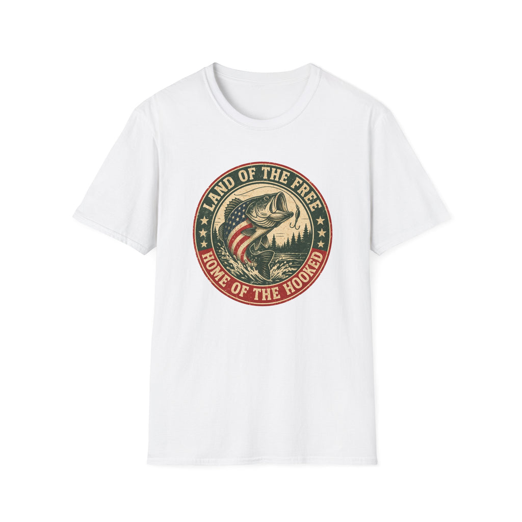 Land of the Free Fishing — "Home of the Hooked" Patriotic Bass Tee