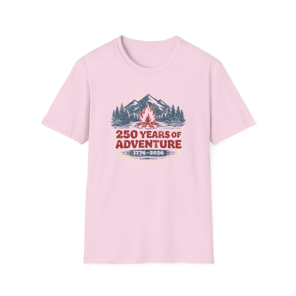 250 Years of Adventure — 1776–2026 Patriotic Outdoor Campfire Tee