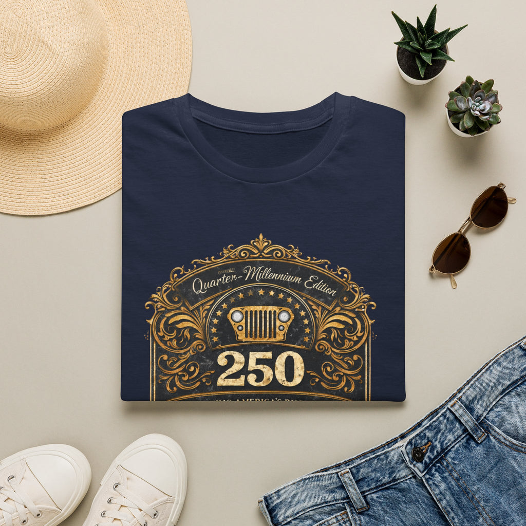 Vintage Jeep 250 Emblem — Quarter-Millennium Off-Road Anniversary Tee