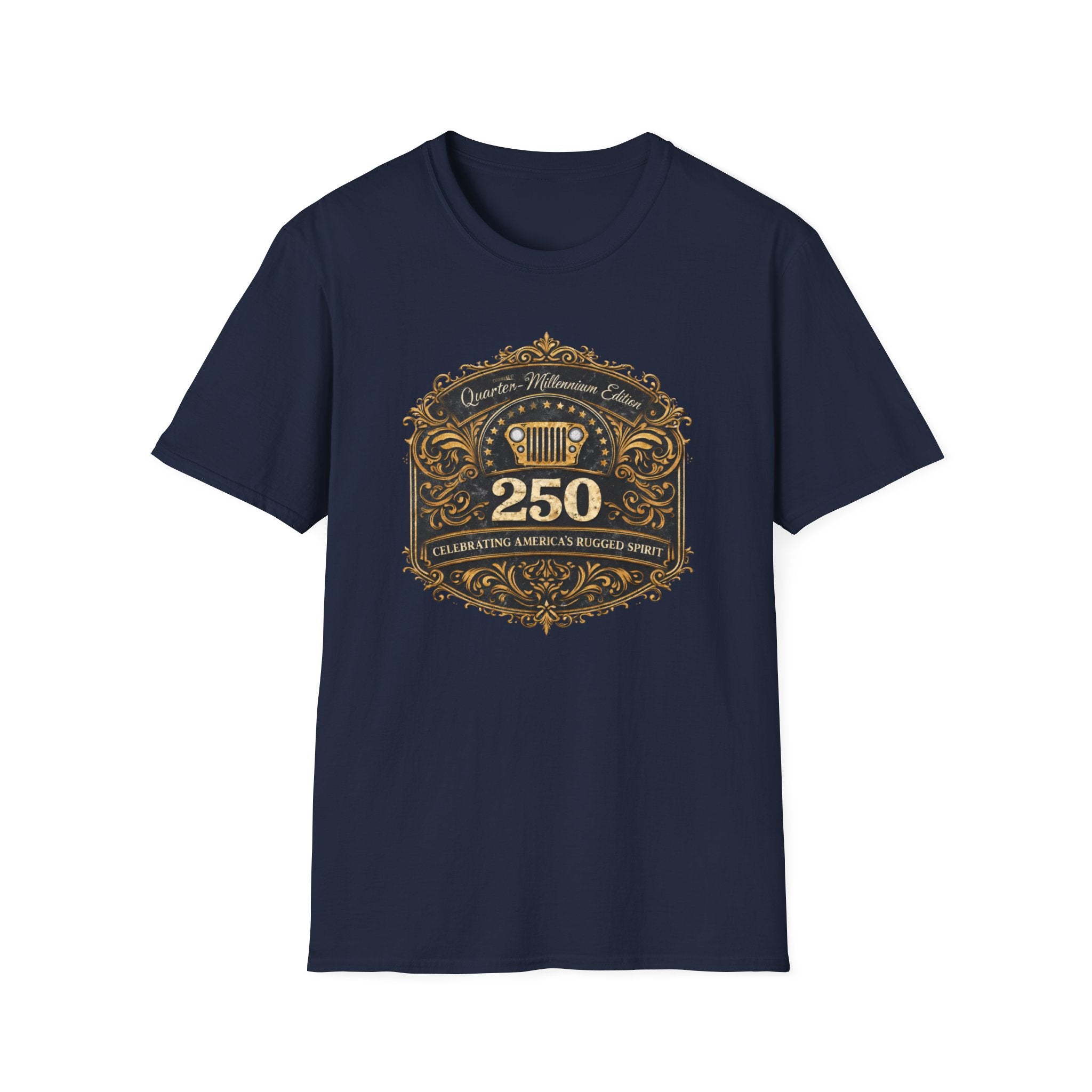 Vintage Jeep 250 Emblem — Quarter-Millennium Off-Road Anniversary Tee