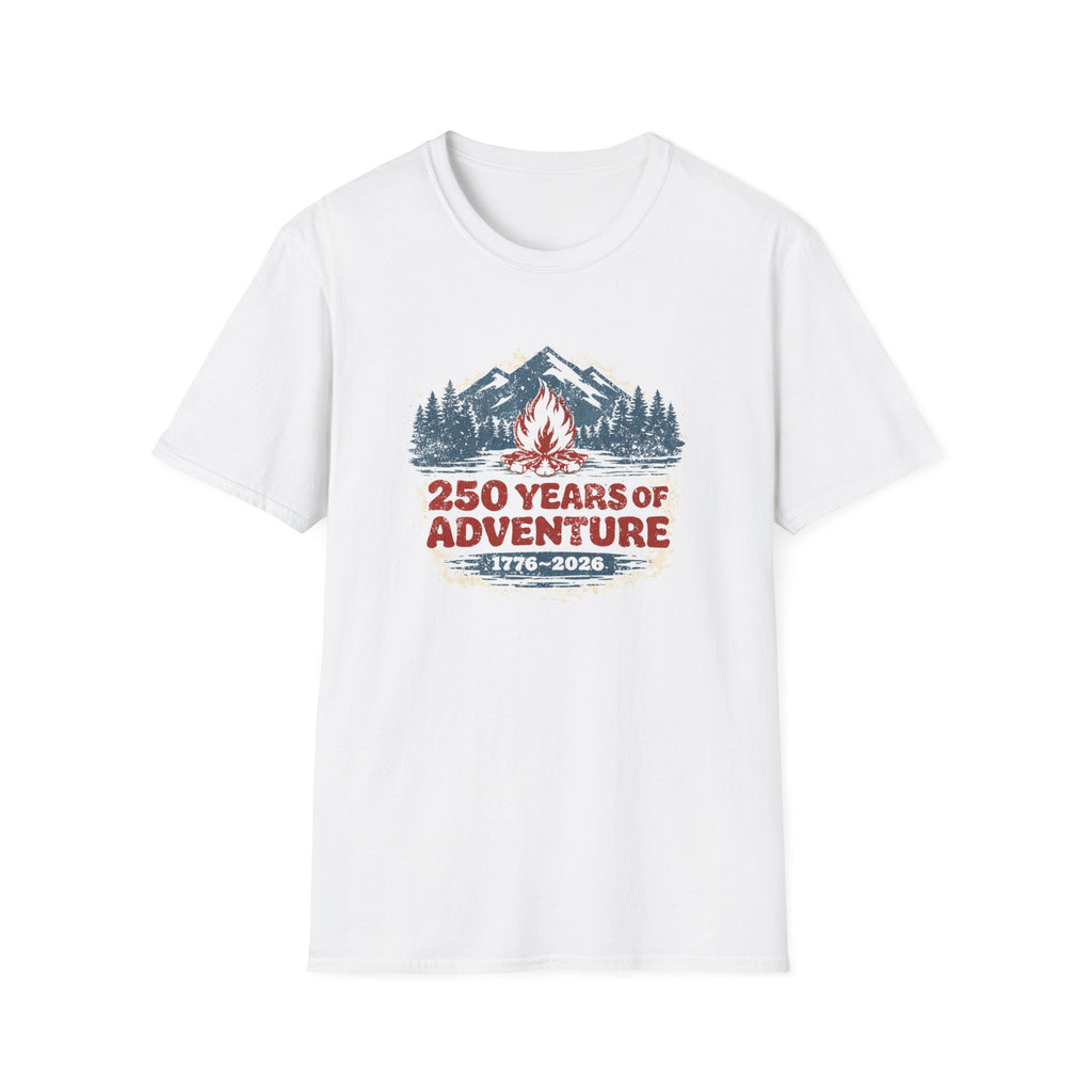 250 Years of Adventure — 1776–2026 Patriotic Outdoor Campfire Tee
