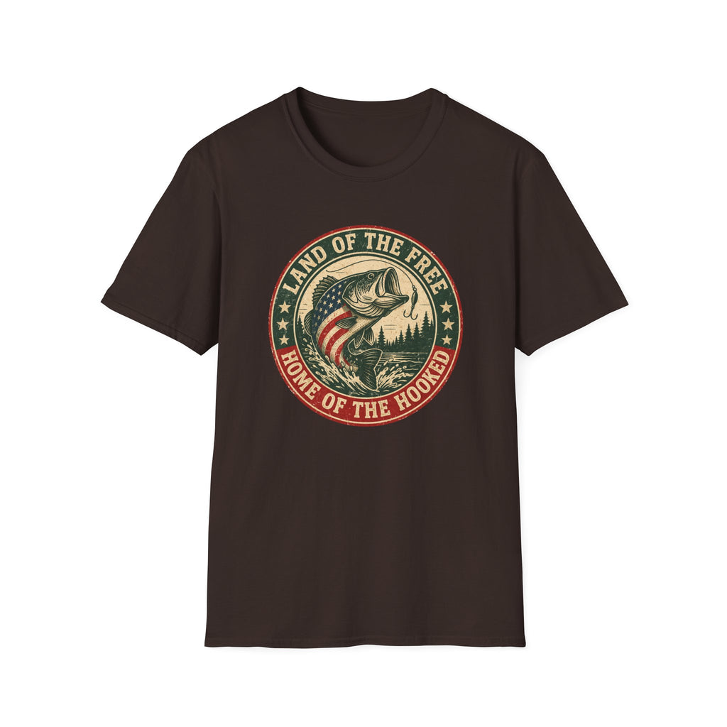 Land of the Free Fishing — "Home of the Hooked" Patriotic Bass Tee