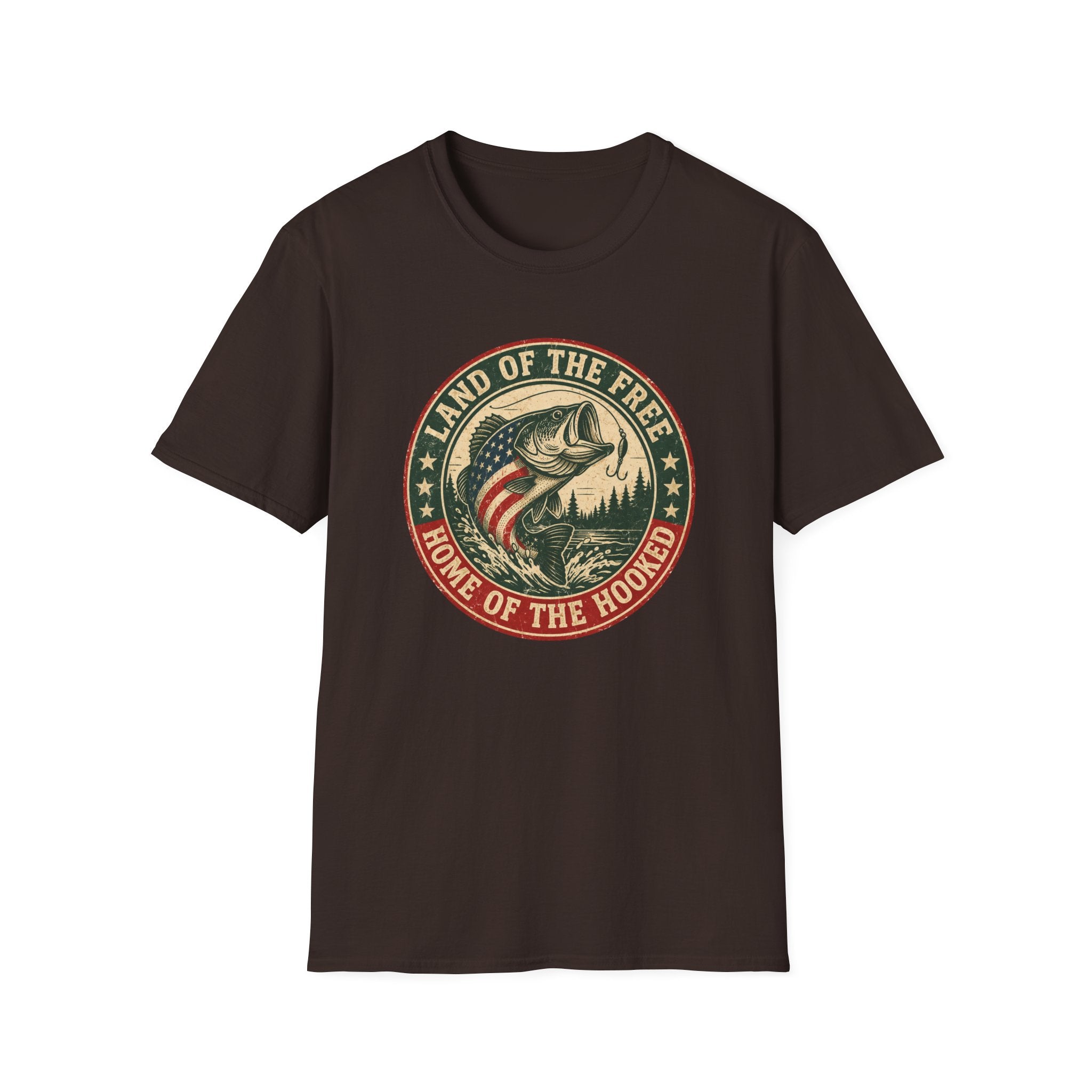 Land of the Free Fishing — "Home of the Hooked" Patriotic Bass Tee
