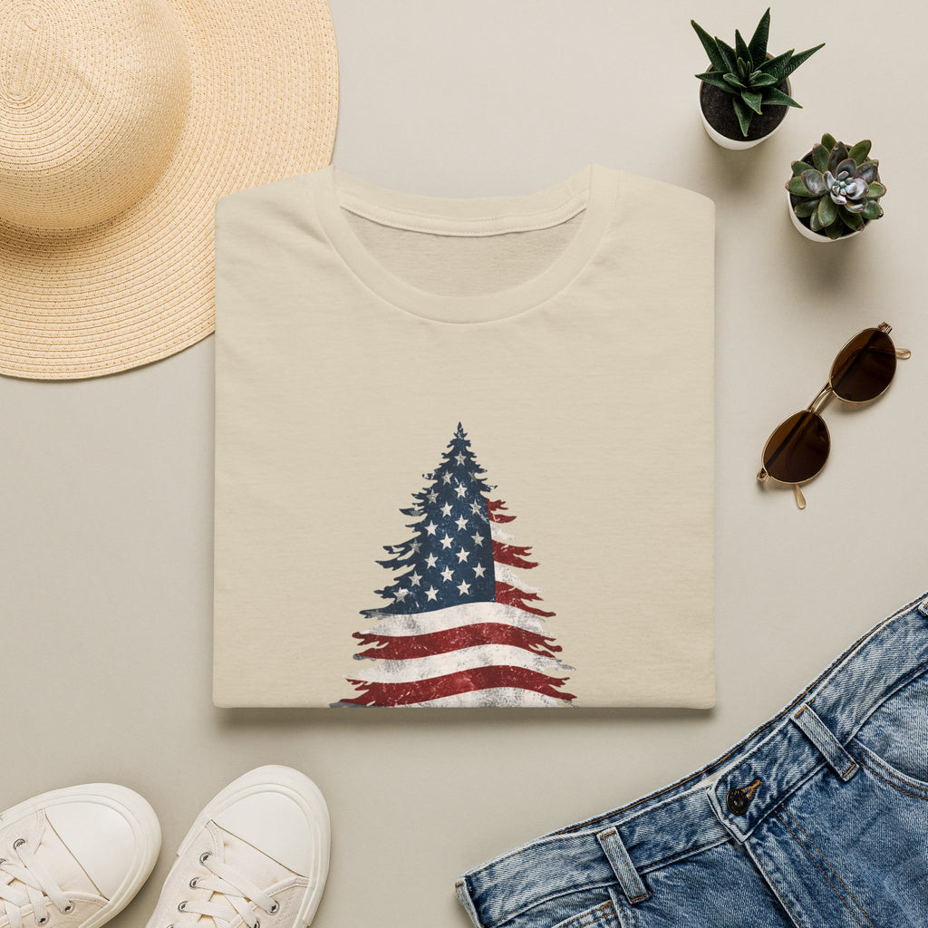 American Flag Pine Tree — "National Adventure" Patriotic Graphic Tee
