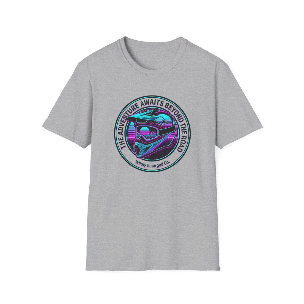 Adventure Helmet— "The Adventure Awaits Beyond the Road" Motorcycle Tee