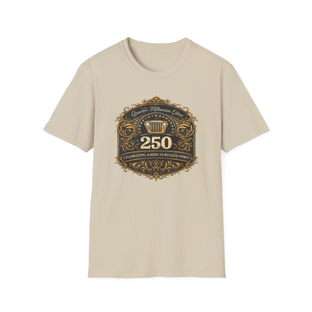 Vintage Jeep 250 Emblem — Quarter-Millennium Off-Road Anniversary Tee