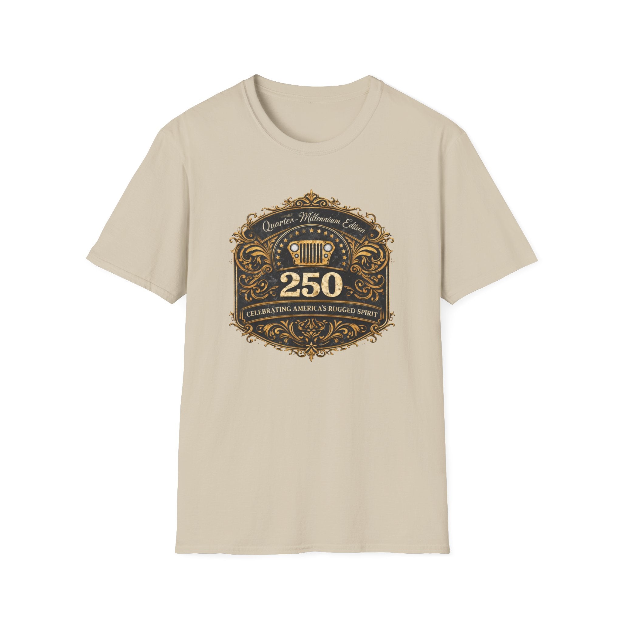 Vintage Jeep 250 Emblem — Quarter-Millennium Off-Road Anniversary Tee